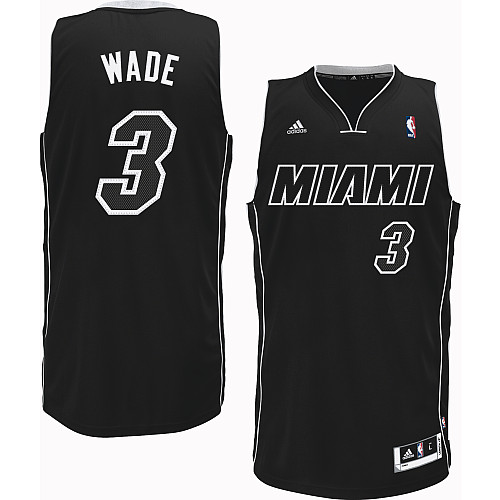  NBA Miami Heat 3 Dwyane Wade White on Black Fashion Swingman Jersey