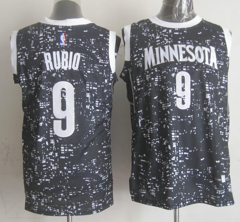  NBA Minnesota Timberwolves 9 Ricky Rubio Black City Luminous Jersey