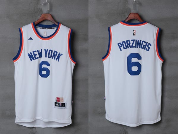  NBA New York Knicks 6 Kristaps Porzingis New Revolution 30 Swingman White Stitched NBA Jersey