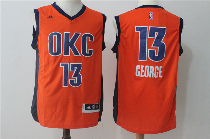  NBA Oklahoma City Thunder #13 Paul George Revolution 30 Swingman Orange Jersey