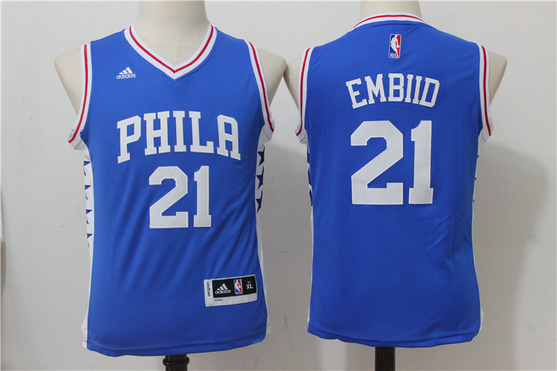  NBA Philadelphia 76ers 21 Joel Embiid New Rev 30 Swingman Throwback Blue Youth Jersey