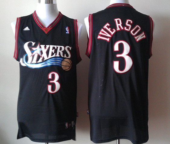  NBA Philadelphia 76ers 3 Allen Iverson New Revolution 30 Swingman Soul Throwback Black Jersey