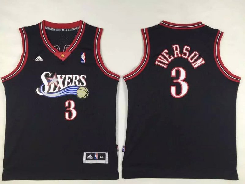  NBA Philadelphia 76ers 3 Allen Iverson New Revolution 30 Swingman Soul Throwback Black Kid Jersey