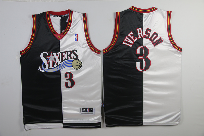  NBA Philadelphia 76ers 3 Allen Iverson Swingman Split White Black Jersey
