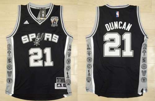  NBASan Antonio Spurs 21 Tim Duncan Black Golden NBA Jersey