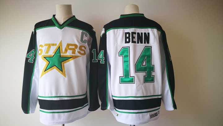  NHL Dallas Stars 14 Jamie Benn White Throwback Ice Hockey Jerseys