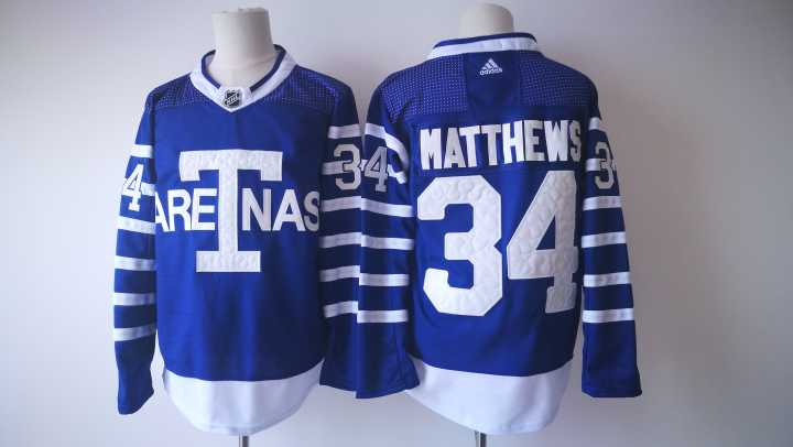  NHL Toronto Maple Leafs 34 Auston Matthews Blue Throwback Ice Hockey Jerseys
