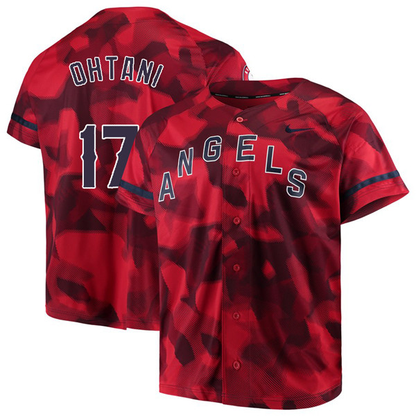 Angels 17 Shohei Ohtani Red Camo Fashion Jersey