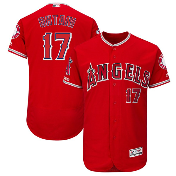 Angels 17 Shohei Ohtani Scarlet 150th Patch Flexbase Jersey