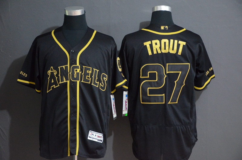 Angels 27 Mike Trout Black Gold Flexbase Jersey