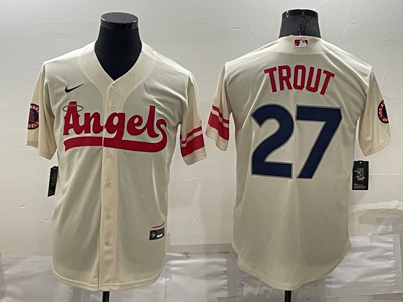 Angels 27 Mike Trout Cream 2022 City Connect Cool Base Jersey