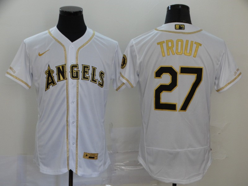 Angels 27 Mike Trout White Gold 2020 Nike Flexbase Jersey