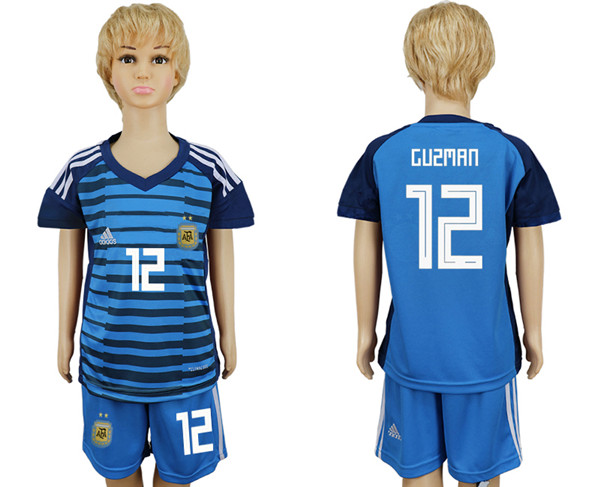 Argentina 12 GUZMAN Lake Blue Goalkeeper Youth 2018 FIFA World Cup Soccer Jersey