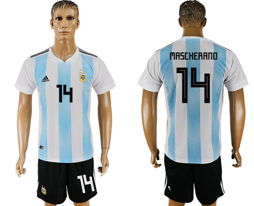 Argentina 14 MASCHERANO Home 2018 FIFA World Cup Soccer Jersey