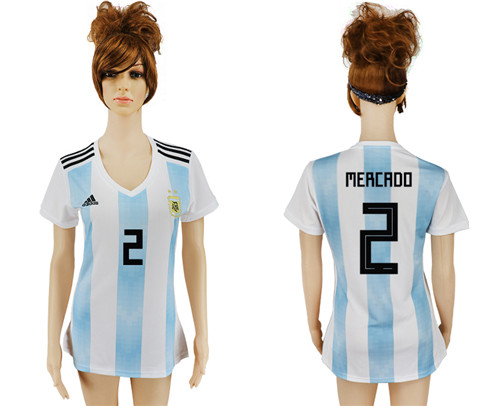Argentina 2 MERCADO Women 2018 FIFA World Cup Soccer Jersey