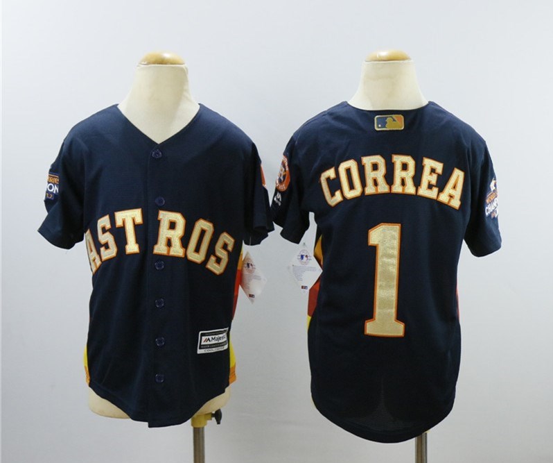 Astros 1 Carlos Correa Navy Youth 2018 Gold Program Cool Base Jersey