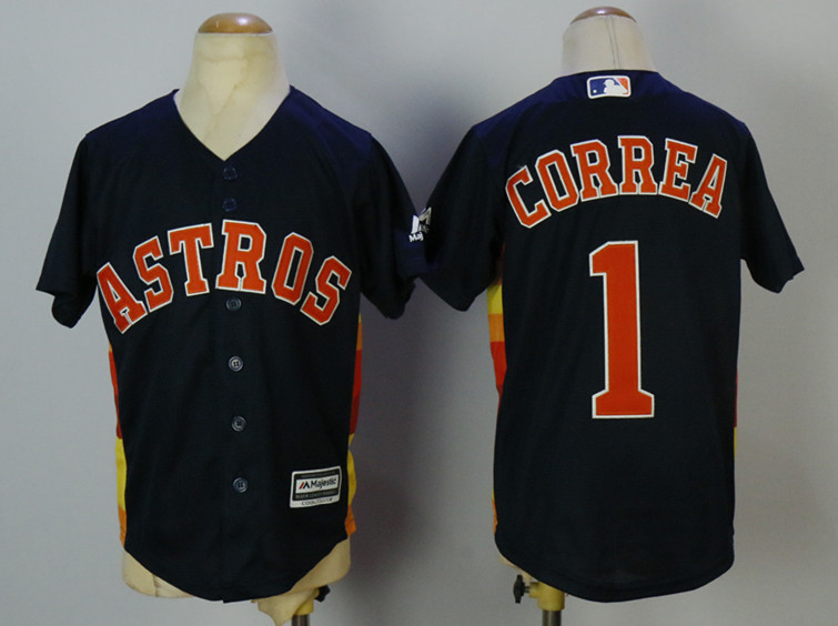 Astros 1 Carlos Correa Navy Youth Cool Base Jersey