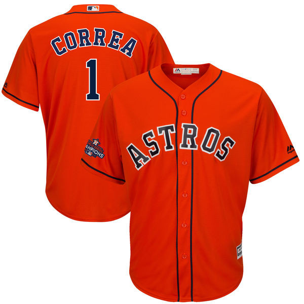 Astros 1 Carlos Correa Orange 2017 World Series Champions Cool Base Player Jersey