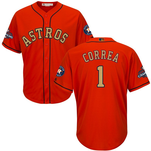 Astros 1 Carlos Correa Orange Youth 2018 Gold Program Cool Base Jersey