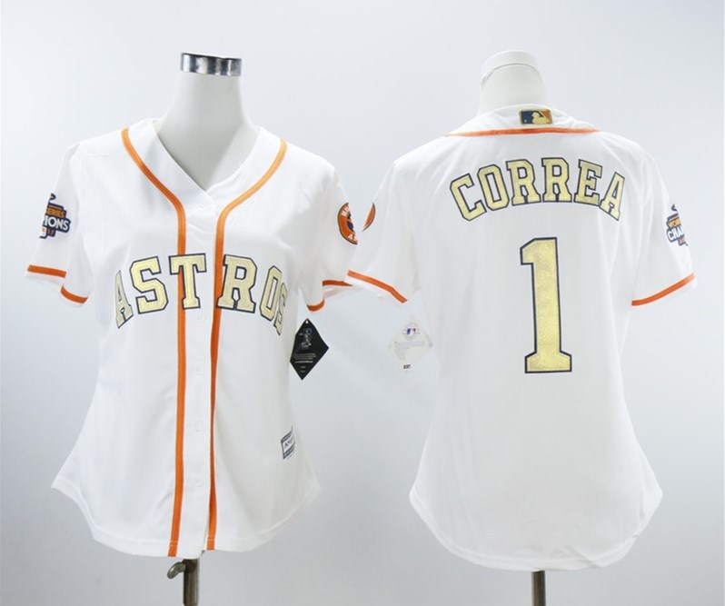 Astros 1 Carlos Correa White Women 2018 Gold Program Cool Base Jersey