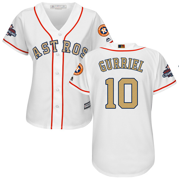 Astros 10 Yuli Gurriel White Women 2018 Gold Program Cool Base Jersey