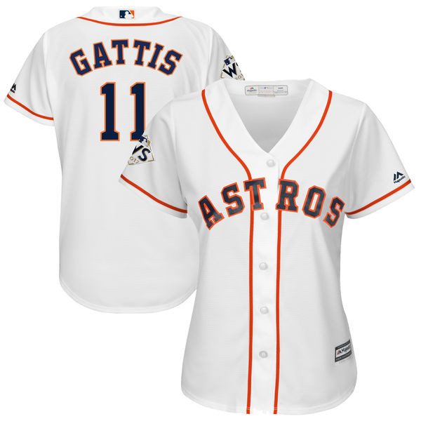 Astros 11 Evan Gattis White Women 2017 World Series Bound Cool Base Player Jersey