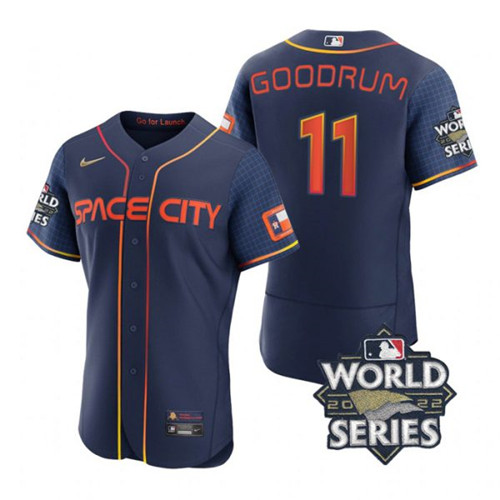 Astros 11 Niko Goodrum Navy Nike 2022 World Series City Connect Flexbase Jersey