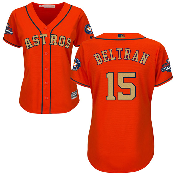 Astros 15 Carlos Beltran Orange Women 2018 Gold Program Cool Base Jersey