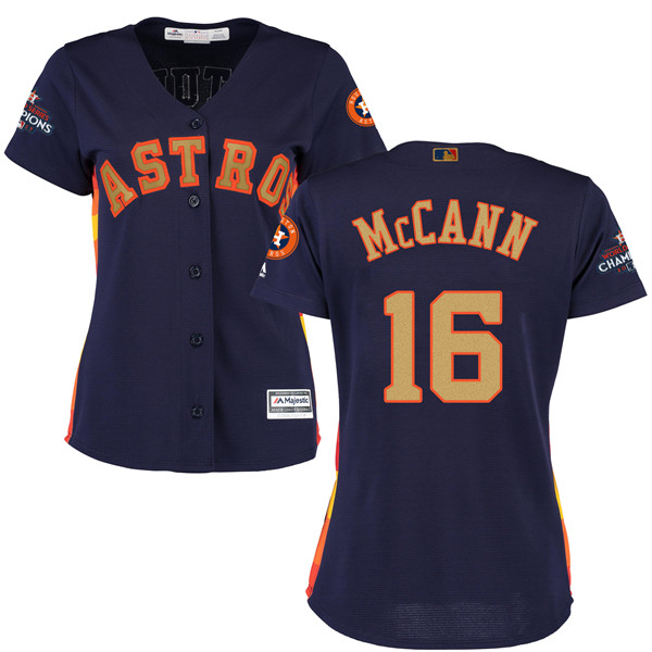 Astros 16 Brian McCann Navy Women 2018 Gold Program Cool Base Jersey