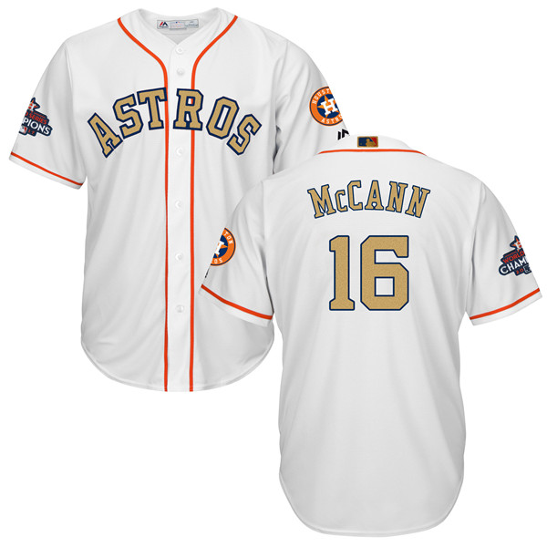 Astros 16 Brian McCann White 2018 Gold Program Cool Base Jersey