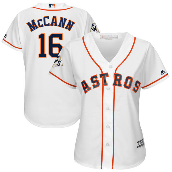 Astros 16 Brian McCann White Women 2017 World Series Bound Cool Base Player Jersey