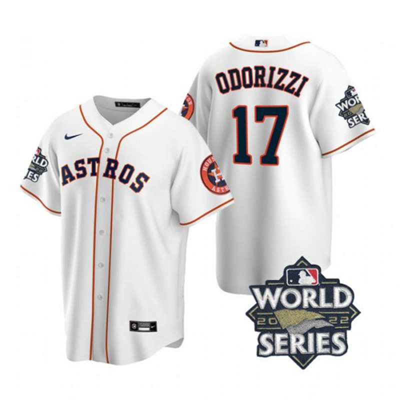 Astros 17 Jake Odorizzi White Nike 2022 World Series Cool Base Jersey