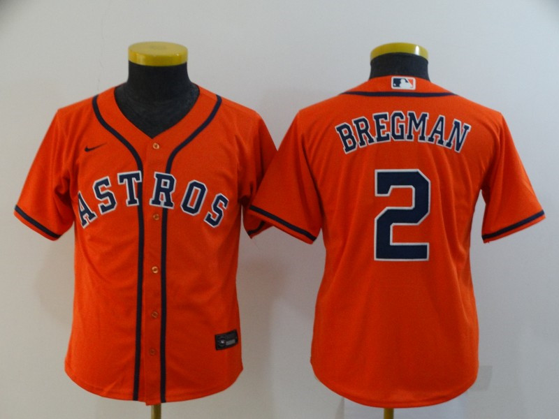 Astros 2 Alex Bregman Orange Youth 2020 Nike Cool Base Jersey