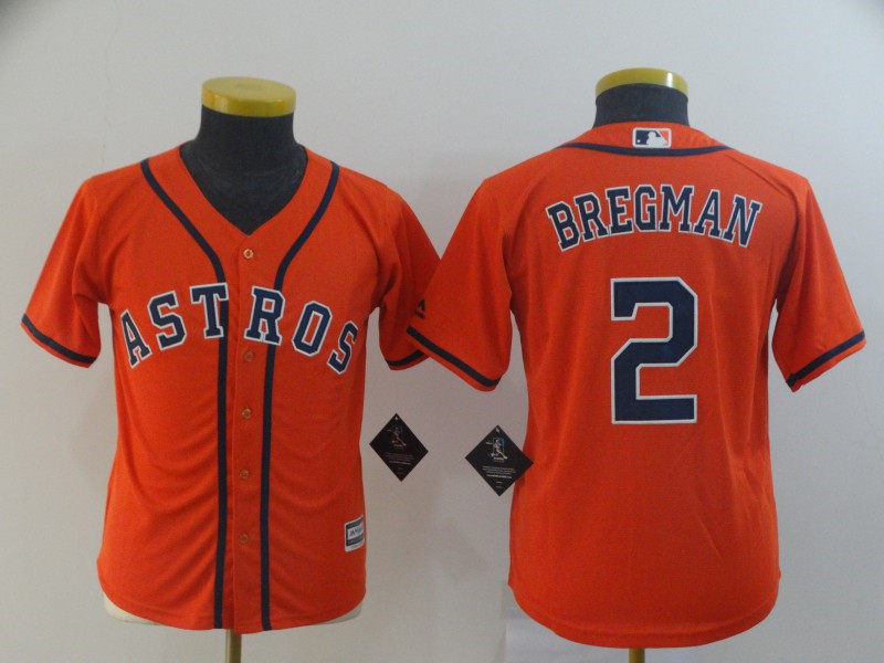 Astros 2 Alex Bregman Orange Youth Cool Base Jersey