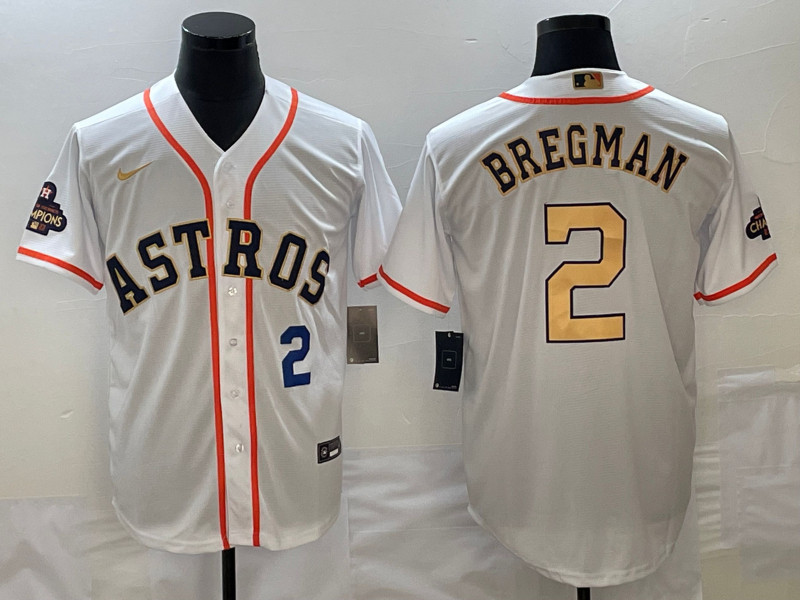 Astros 2 Alex Bregman White Gold Nike 2023 Gold Collection Cool Base Jerseyas