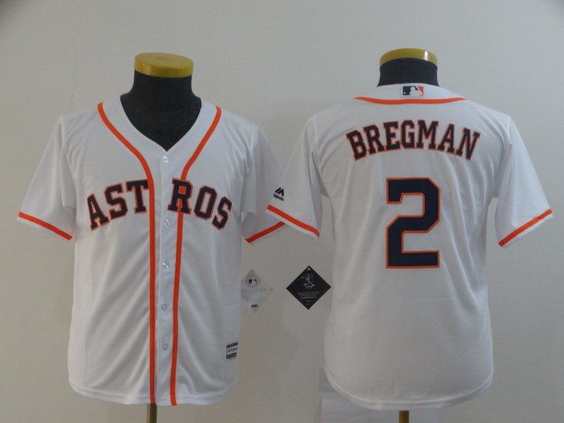 Astros 2 Alex Bregman White Youth Cool Base Jersey