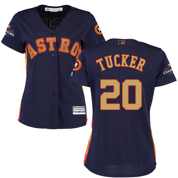 Astros 20 Preston Tucker Navy Women 2018 Gold Program Cool Base Jersey