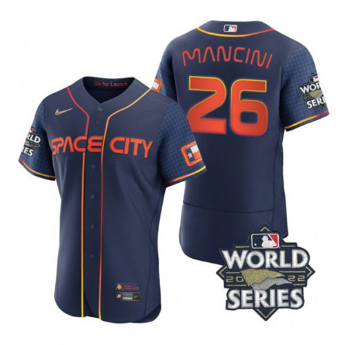 Astros 26 Trey Mancini Navy Nike 2022 World Series City Connect Flexbase Jersey