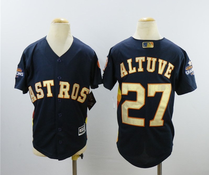 Astros 27 Jose Altuve Navy Youth 2018 Gold Program Cool Base Jersey