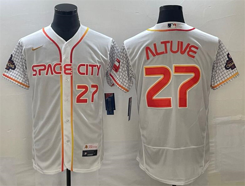 Astros 27 Jose Altuve White Nike 2022 City Connect World Serise Champions Patch Flexbase Jersey