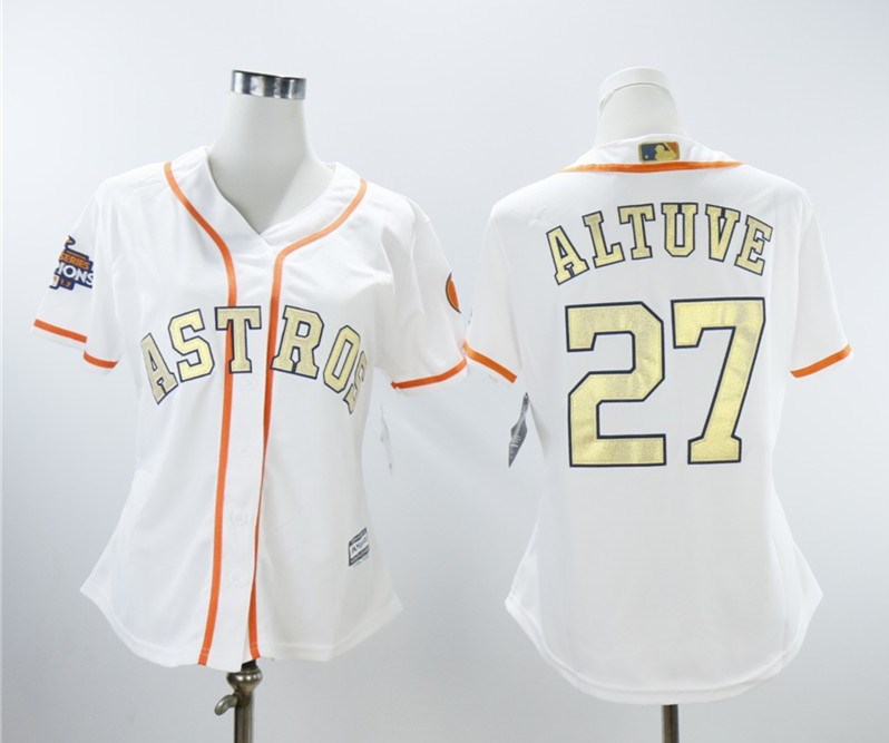 Astros 27 Jose Altuve White Women 2018 Gold Program Cool Base Jersey