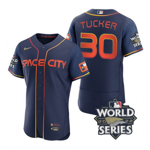 Astros 30 Kyle Tucker Navy Nike 2022 World Series City Connect Flexbase Jersey