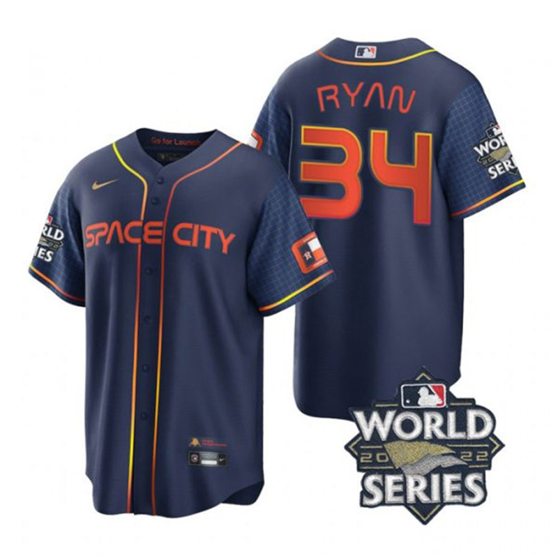 Astros 34 Nolan Ryan Navy Nike 2022 World Series City Connect Cool Base Jersey