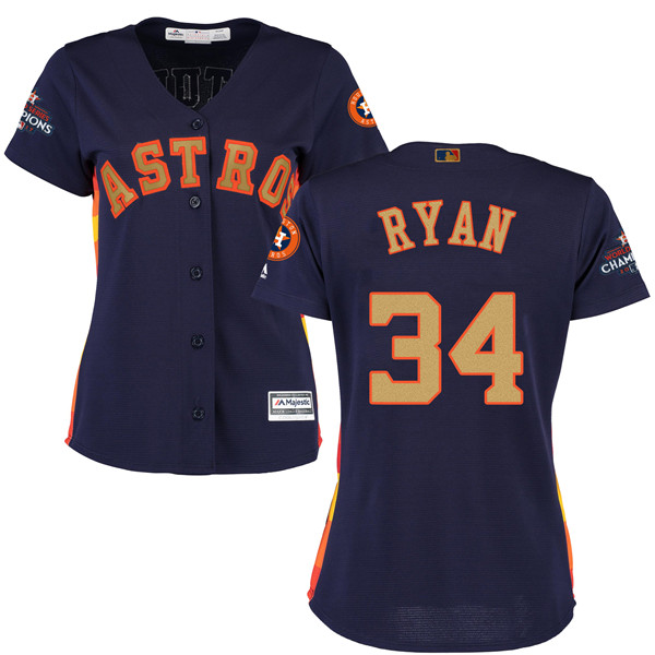 Astros 34 Nolan Ryan Navy Women 2018 Gold Program Cool Base Jersey