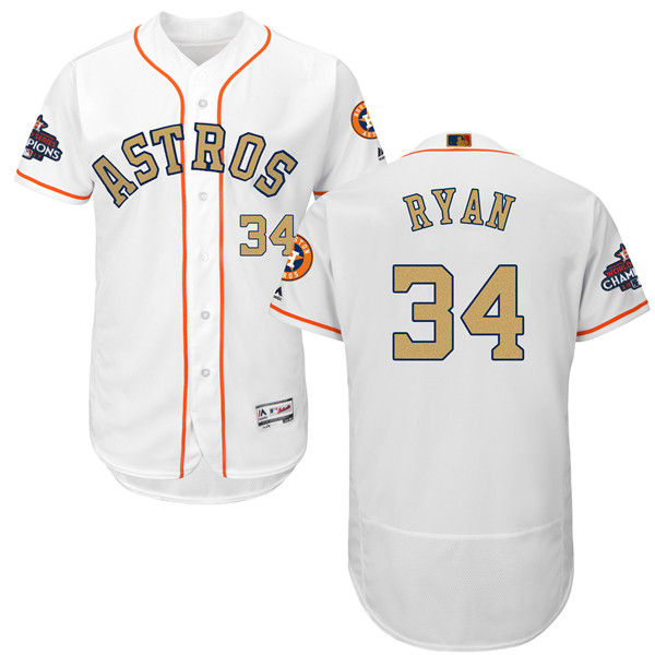 Astros 34 Nolan Ryan White 2018 Gold Program Flexbase Jersey