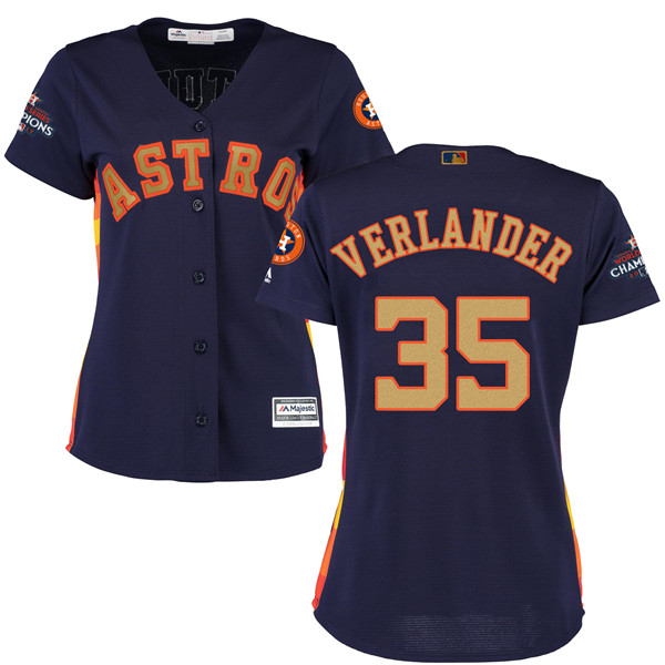 Astros 35 Justin Verlander Navy Women 2018 Gold Program Cool Base Jersey