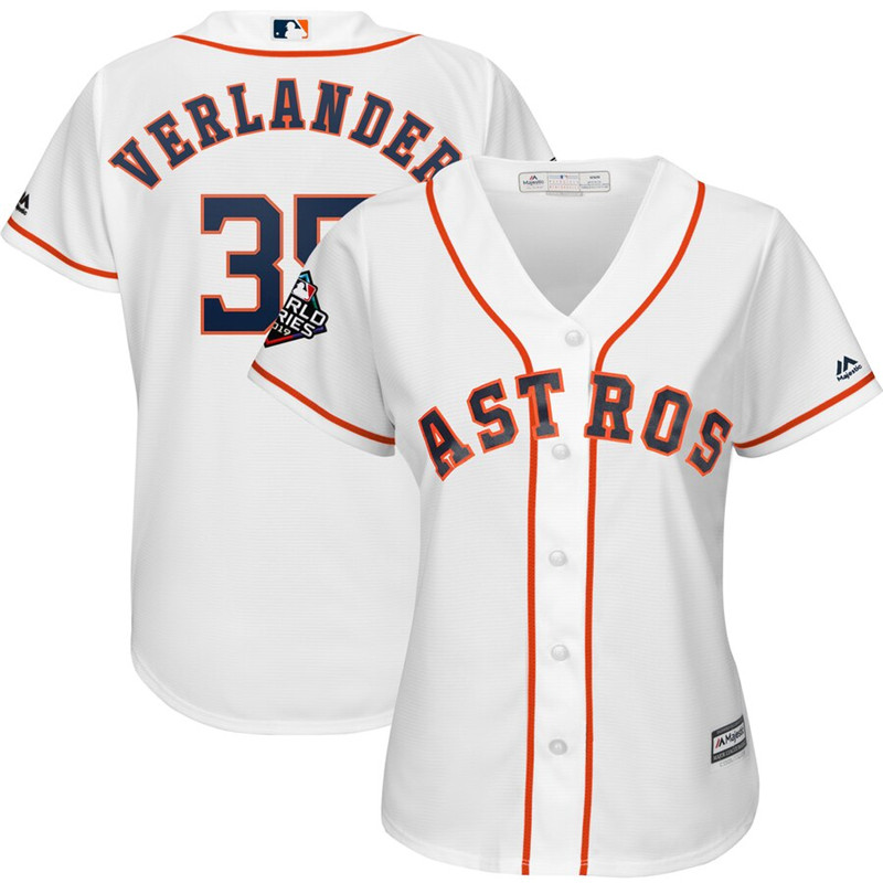 Astros 35 Justin Verlander White Women 2019 World Series Bound Cool Base Jersey