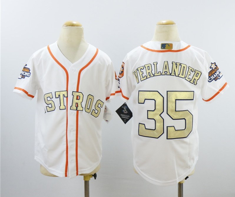 Astros 35 Justin Verlander White Youth 2018 Gold Program Cool Base Jersey