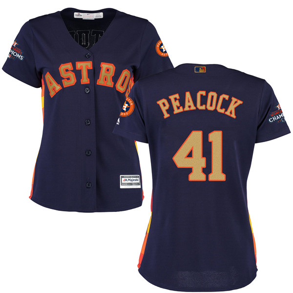 Astros 41 Brad Peacock Navy Women 2018 Gold Program Cool Base Jersey