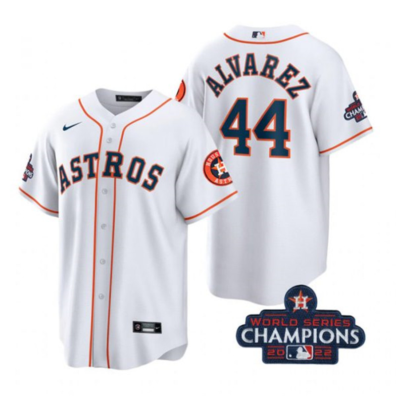 Astros 44 Yordan Alvarez White 2022 World Series Champions Cool Base Jersey